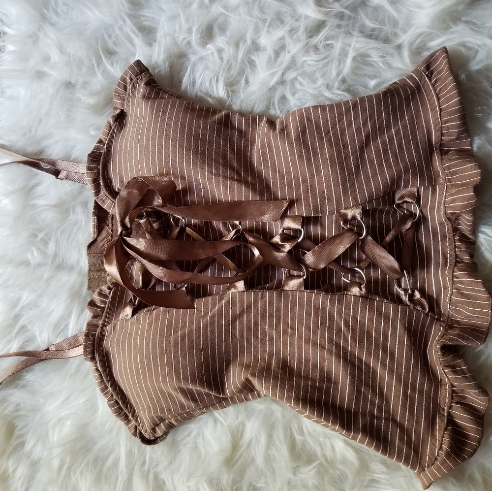 Vintage Connection 18 Brown Pinstripe Bustier Top - Picture 2 of 9